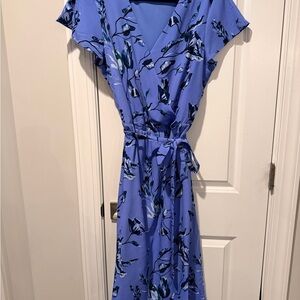 H by Halston Blue Floral Midi Dress